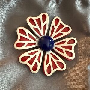 Vintage Red and Blue Flower Brooch